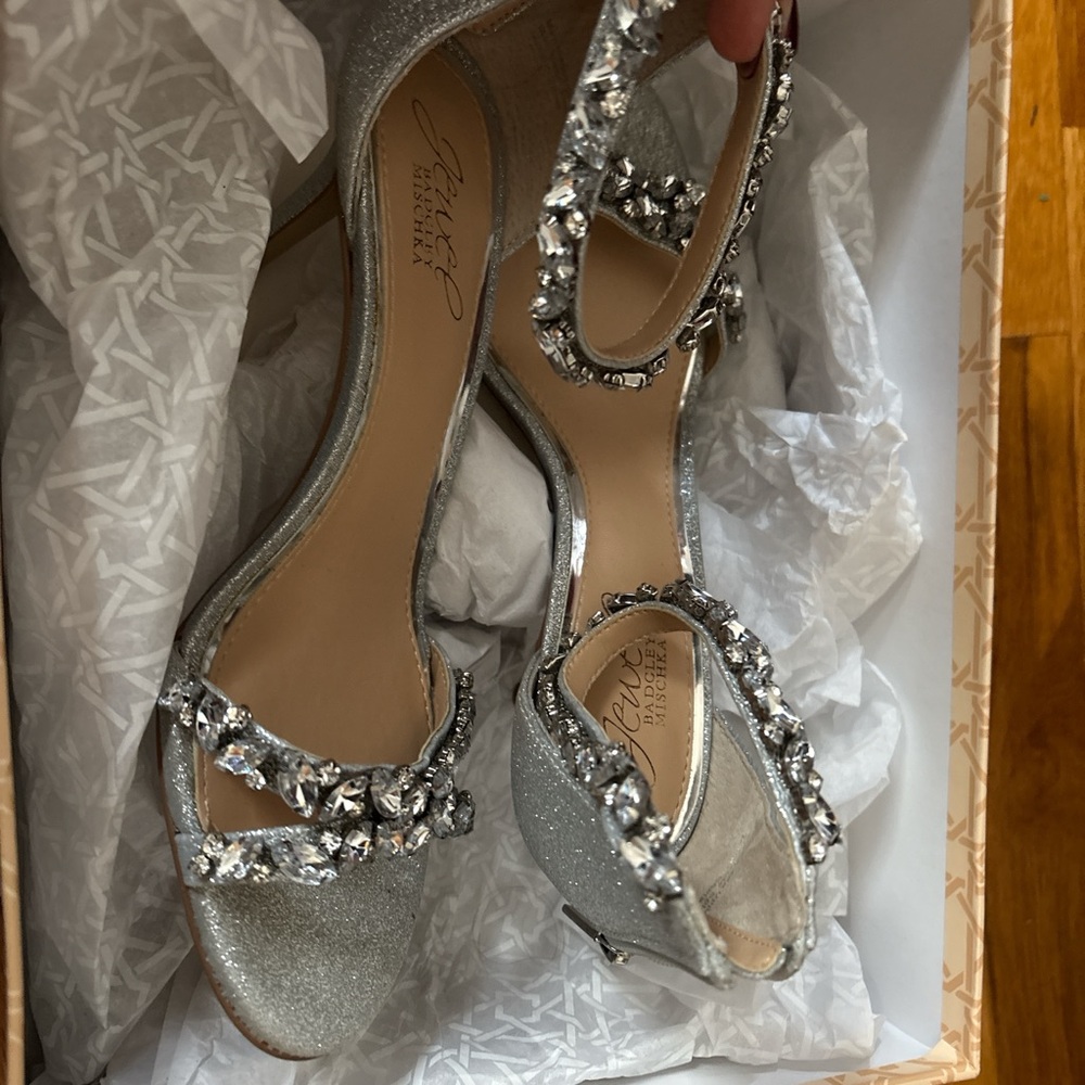 Badgley Mischka Silver Crystal Embellished Heels